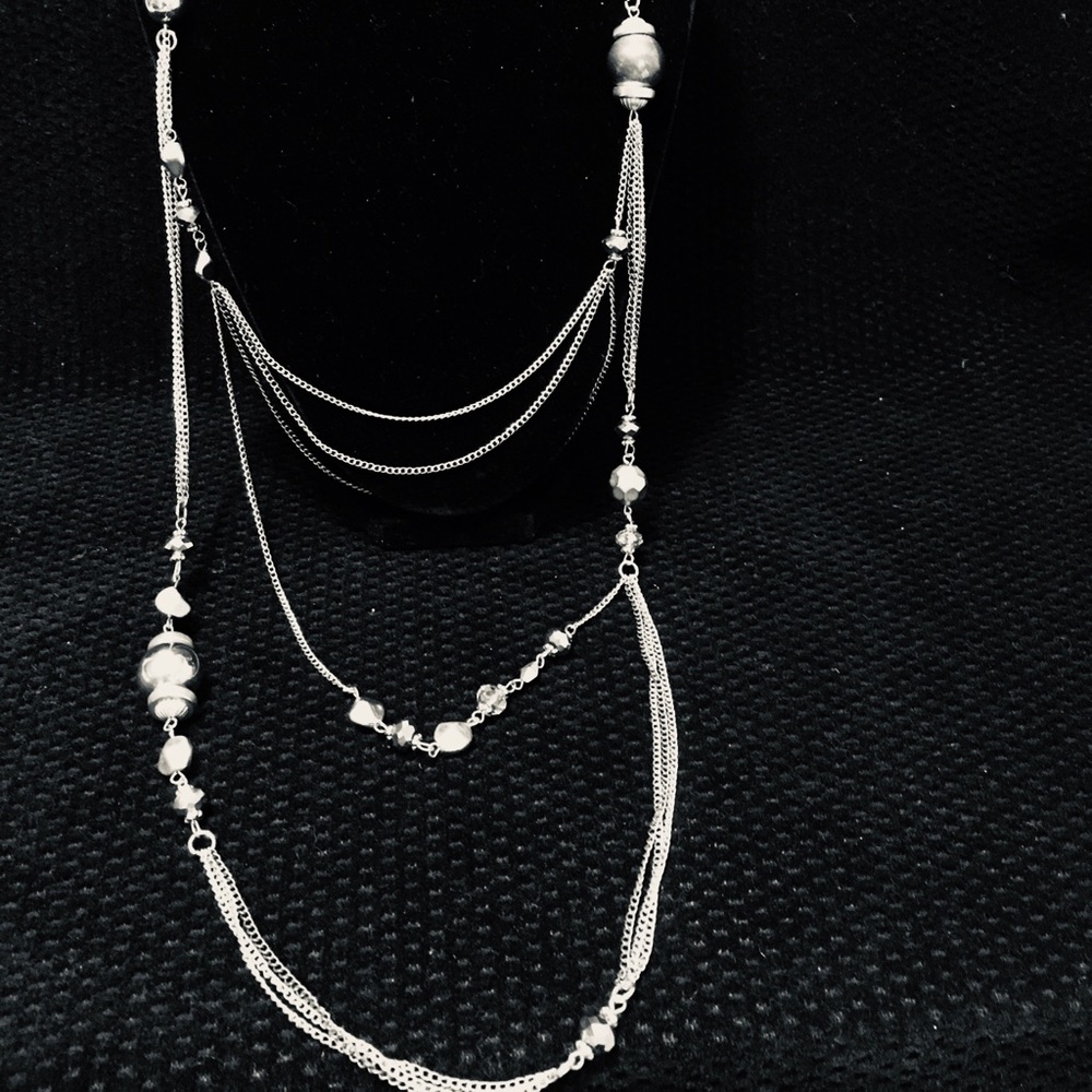 Silvertone Multi-strand Bead & Chain Necklace